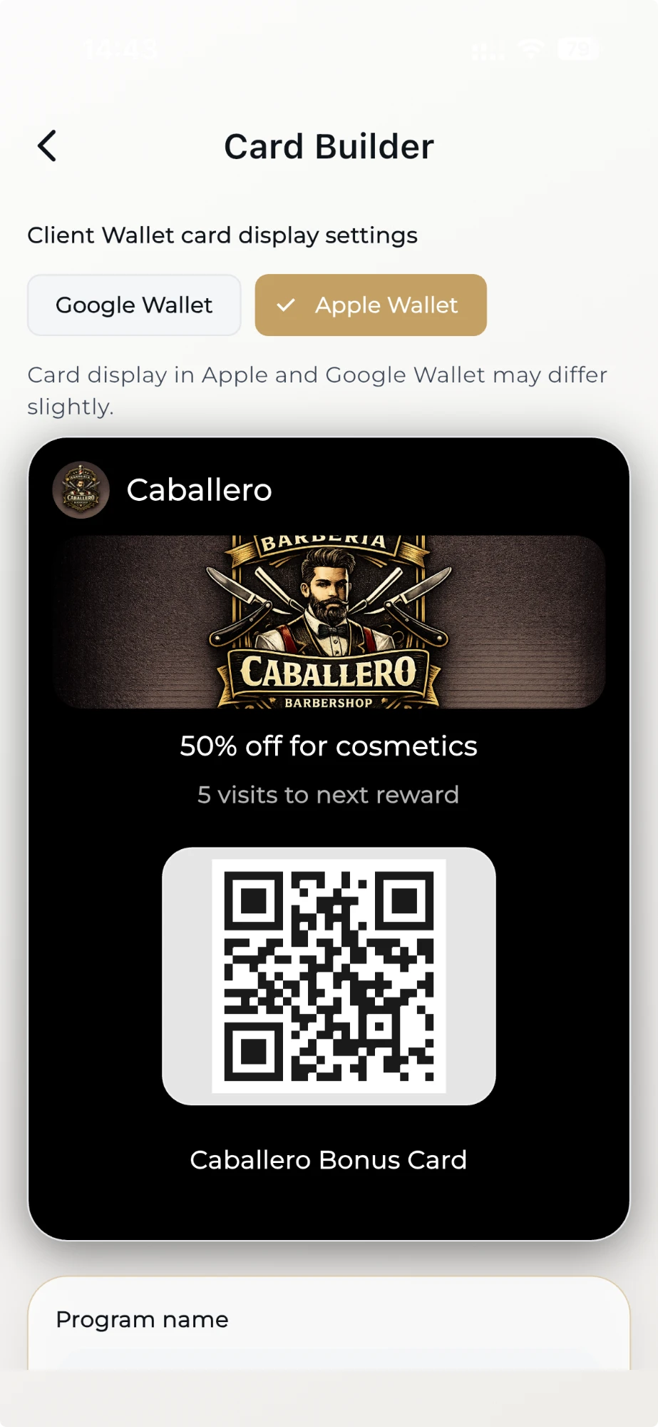 Card Builder: preview of the Wallet card